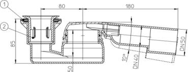 Brausetassensiphon DN40/50x6/4" waagrecht mit Kugelgelenkanschluss HL514/SN.0